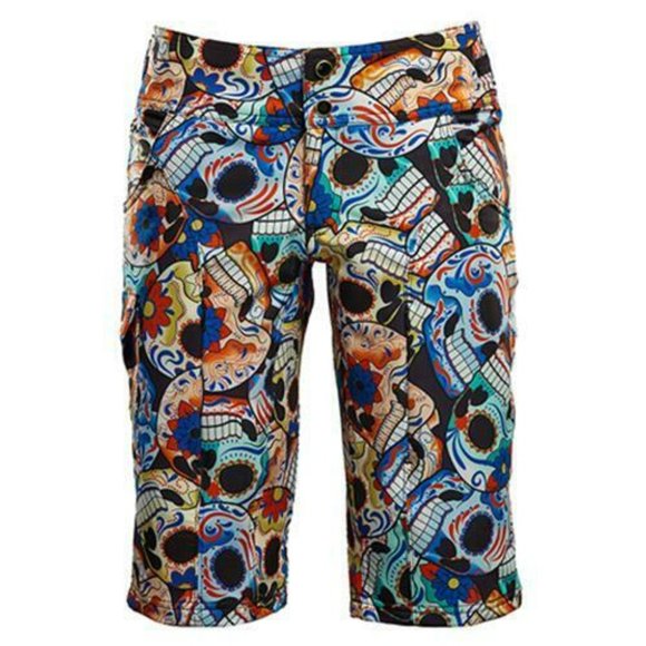 Shredly Pants - SHREDly MTB Skull Print Cycling Biking Shorts Multiolor Women's Size 2 H12412